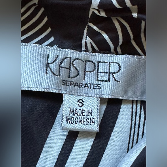 Kasper Separates Black & White Satin Zigzag Lines With Tie In Front Sz S - Picture 5 of 8